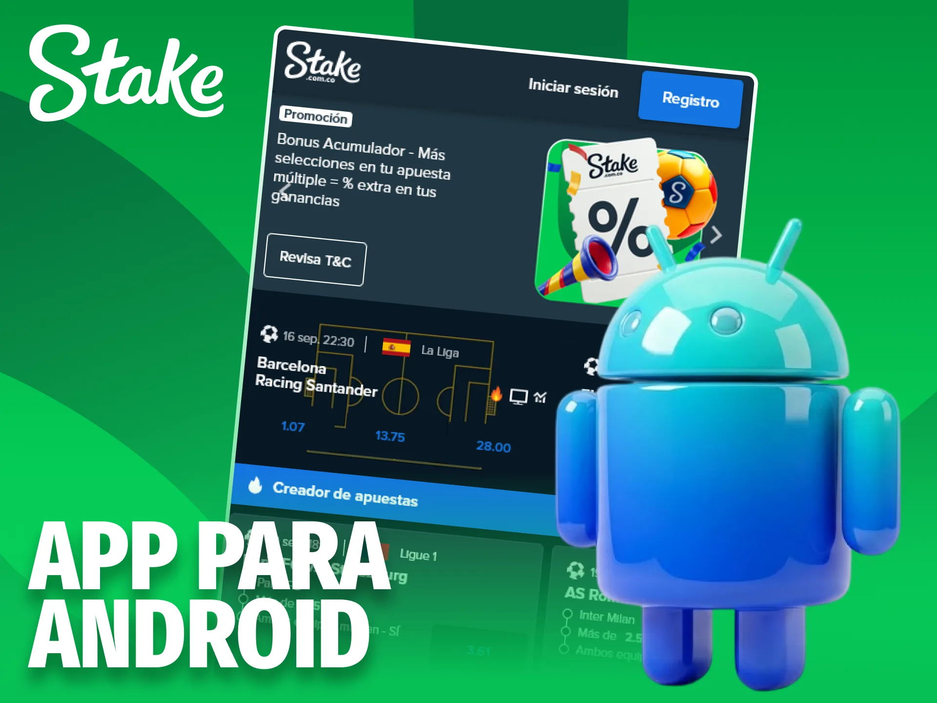 Instala la Stake app oficial para teléfonos inteligentes con sistema Android.