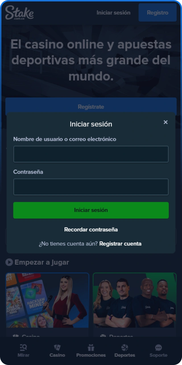 Abre el archivo APK de Stake e inicia sesión en tu cuenta para empezar a utilizar el casino.