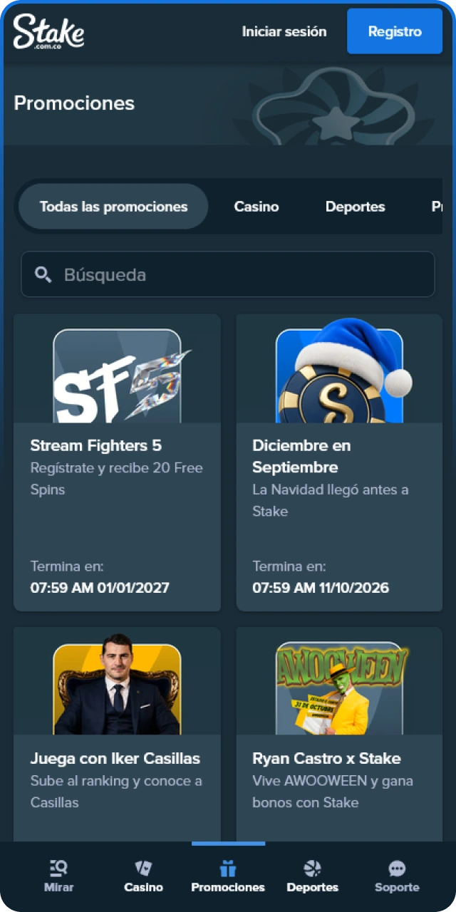 Activa excelentes promociones y bonos dentro de la aplicación Stake.