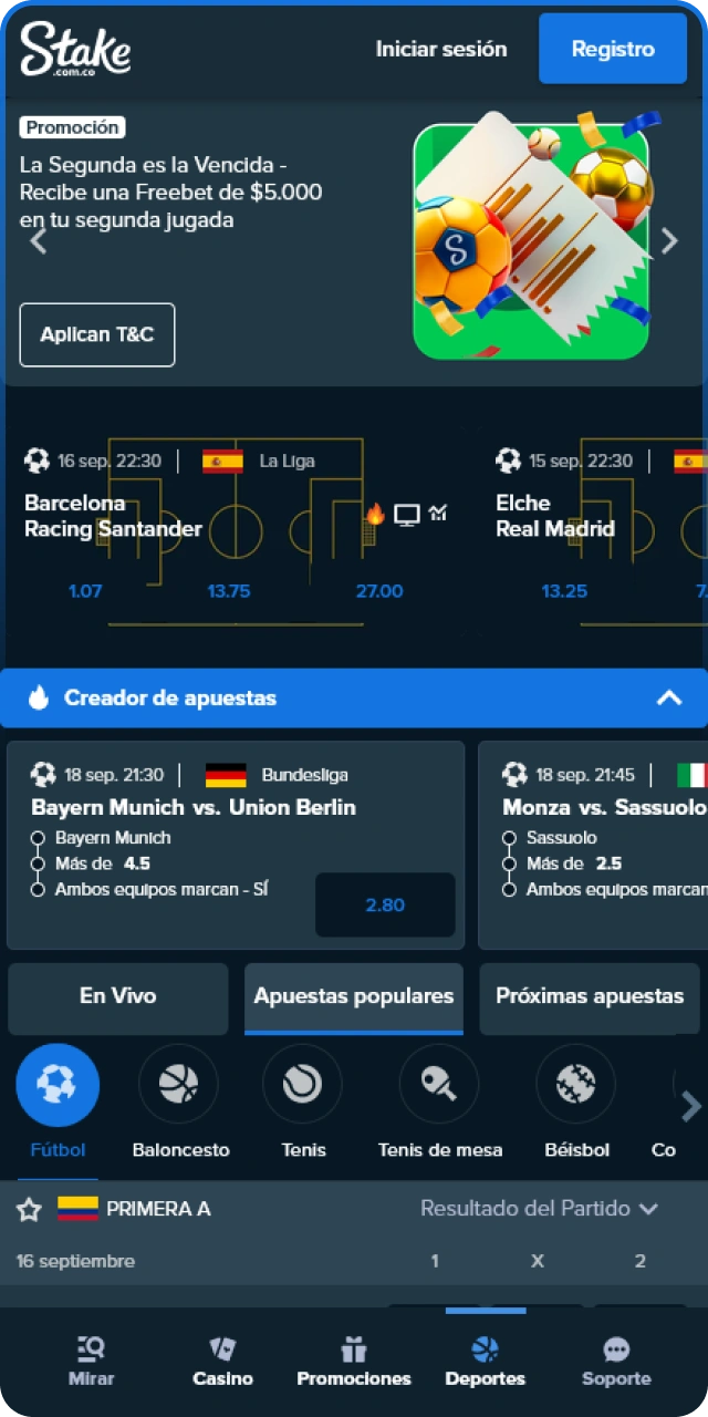 Realiza pronósticos en eventos deportivos usando la aplicación de Stake.