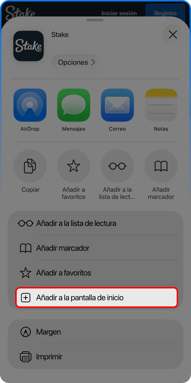 Añade el acceso directo de Stake app a tu pantalla iOS.