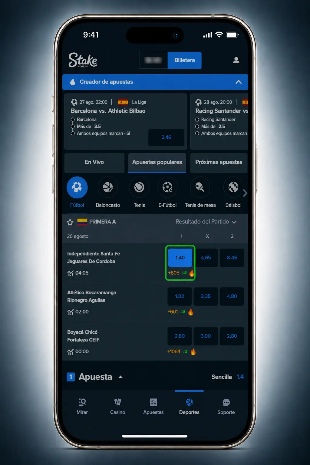 Apuestas de Fórmula 1 en la app móvil de Stake con cuotas en vivo para clasificación y Gran Premio
