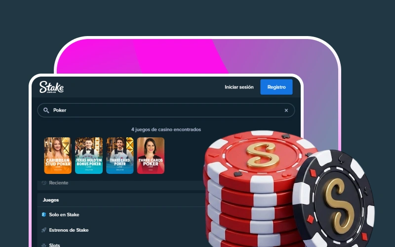Participa en mesas de Póker en el casino en vivo de Stake.