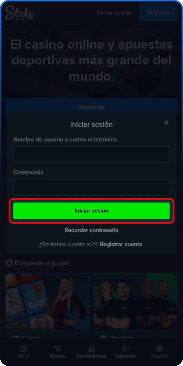 Haz clic en confirmar para autorizar el inicio de sesión en Stake.