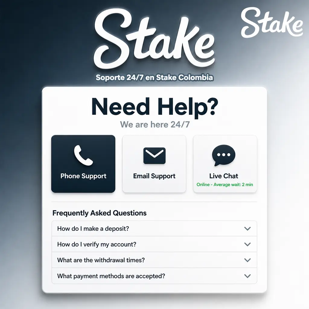 Soporte 24/7 en Stake Colombia: chat en vivo en español para registro, verificación, depósitos y retiros