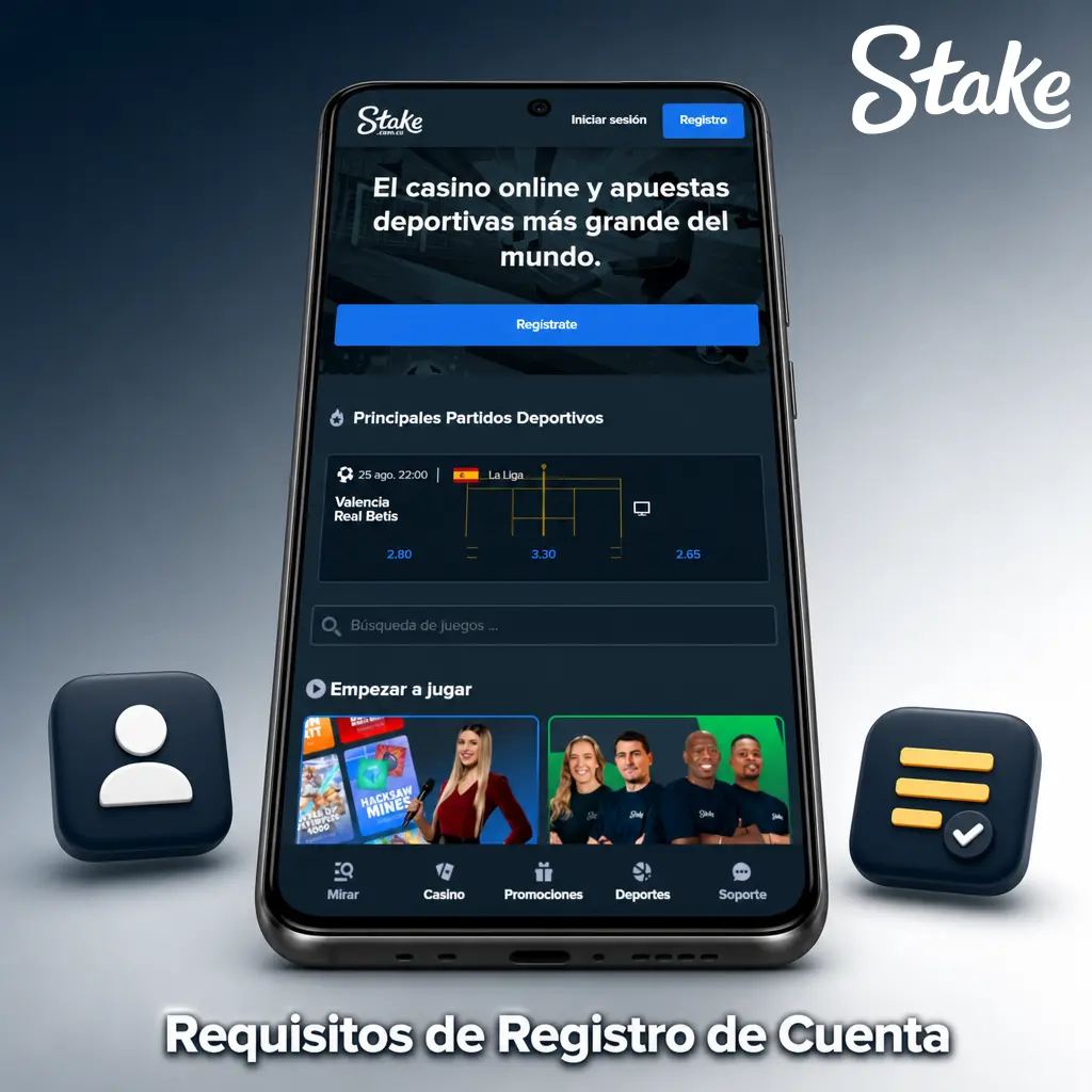 Requisitos para registrar una cuenta en Stake: edad mínima, datos verídicos y documento de identidad válido